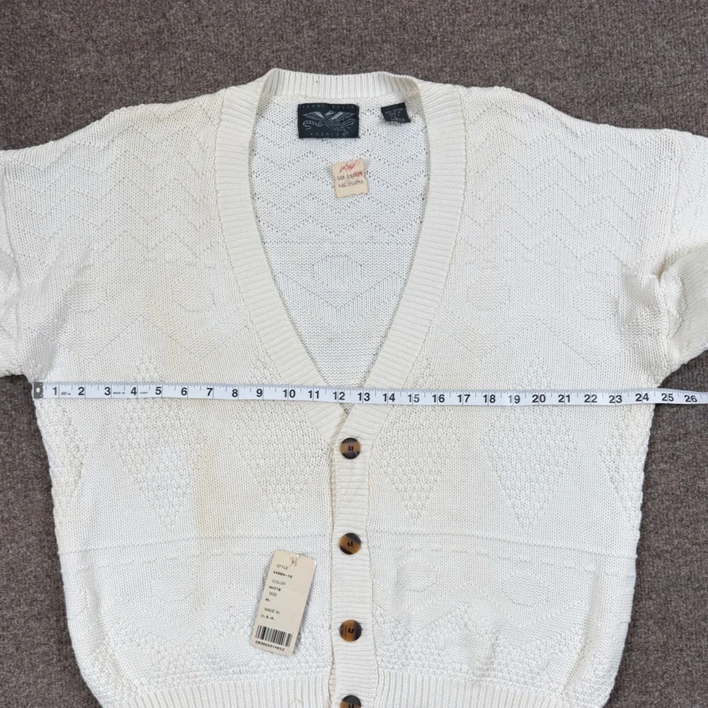 Vintage Perry Ellis Deep V-Neck Knit Cardigan Sweater Mens XL Retro 100% Cotton